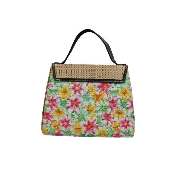 Rattan Floral Hand Bag Removable Crossbody Strap Island Boho Nature Country Vtg - Picture 2 of 12